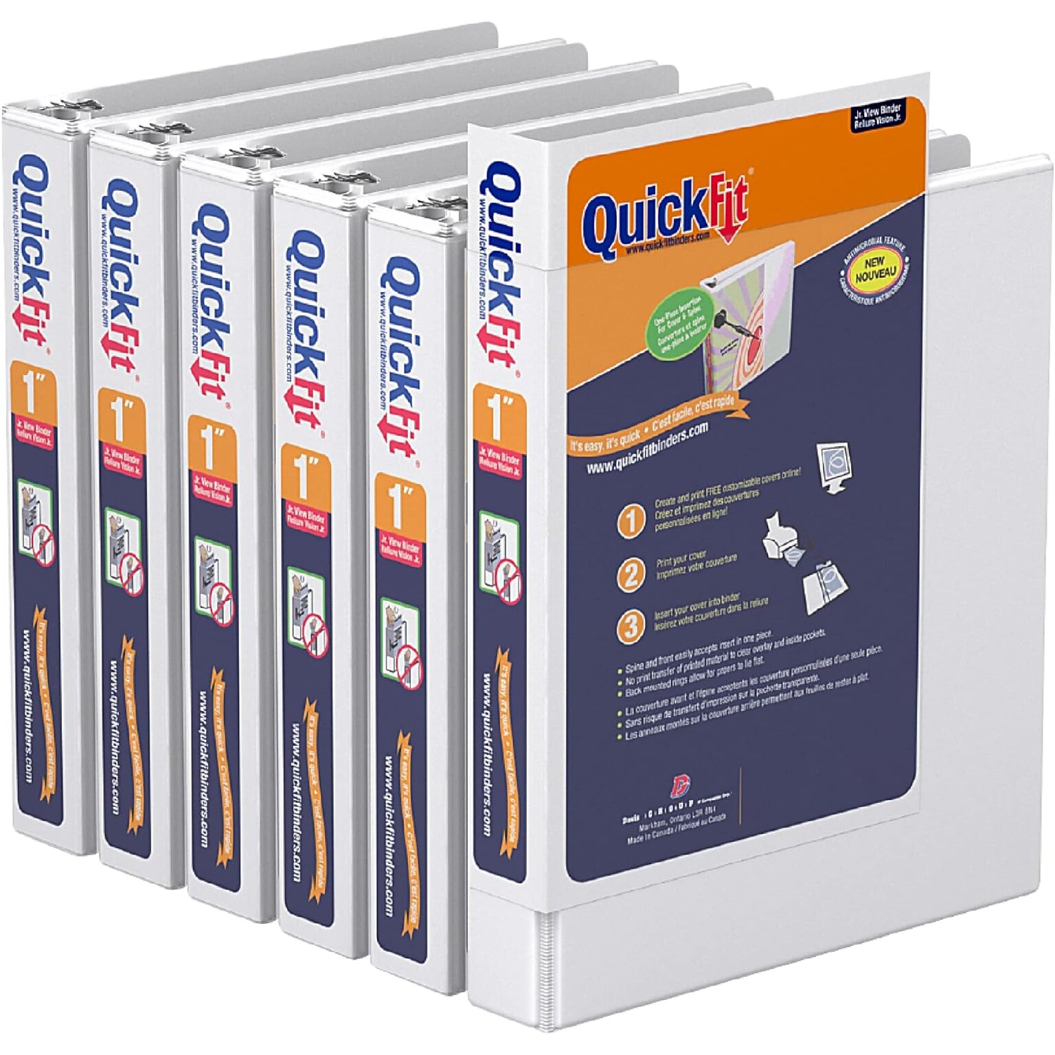 Davis Group QuickFit Heavy Duty 1 3-Ring Standard Binders, White, 6/Pack (85110-06)