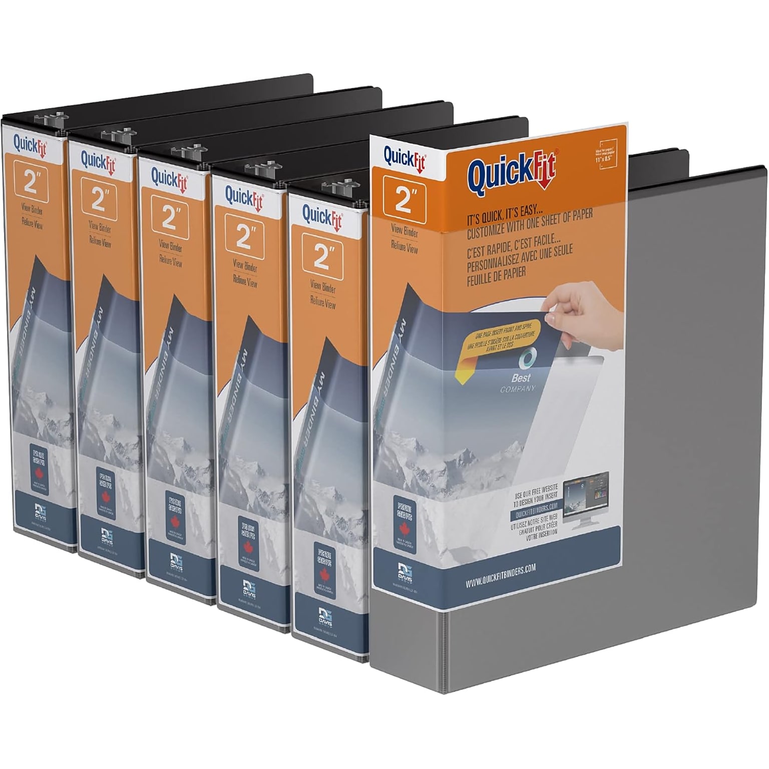 Davis Group QuickFit 2 3-Ring Standard Binders, D-Ring, Black, 6/Pack (87031-06)