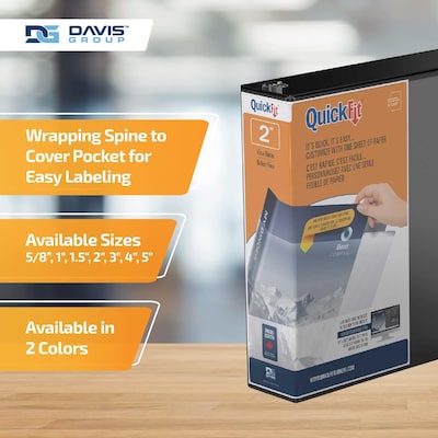 Davis Group QuickFit 2" 3-Ring Standard Binders, D-Ring, Black, 6/Pack (87031-06)
