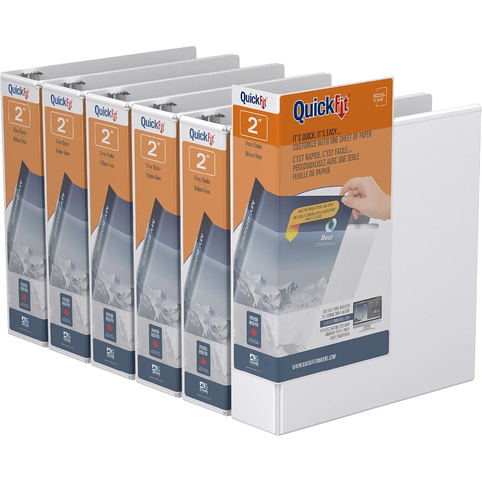 Davis Group QuickFit 2 3-Ring Standard Binders, D-Ring, White, 6/Pack (87030-06)