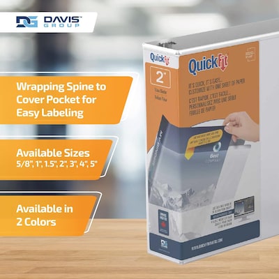 Davis Group QuickFit 2" 3-Ring Standard Binders, D-Ring, White, 6/Pack (87030-06)