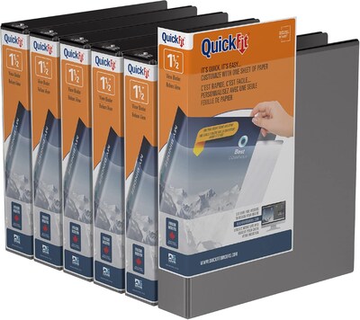 Davis Group QuickFit 1 1/2 3-Ring Standard Binders, D-Ring, Black, 6/Pack (87021-06)