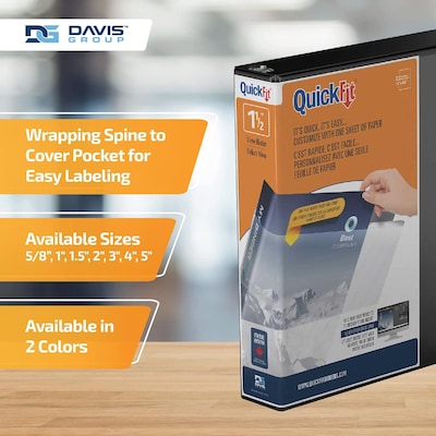 Davis Group QuickFit 1 1/2" 3-Ring Standard Binders, D-Ring, Black, 6/Pack (87021-06)