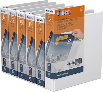 Davis Group QuickFit 1 1/2 3-Ring Standard Binders, D-Ring, White, 6/Pack (87020-06)