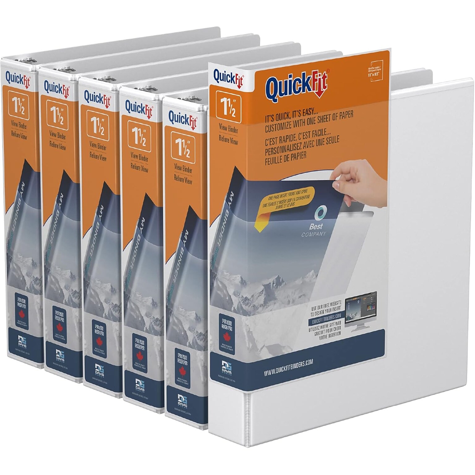 Davis Group QuickFit 1 1/2 3-Ring Standard Binders, D-Ring, White, 6/Pack (87020-06)