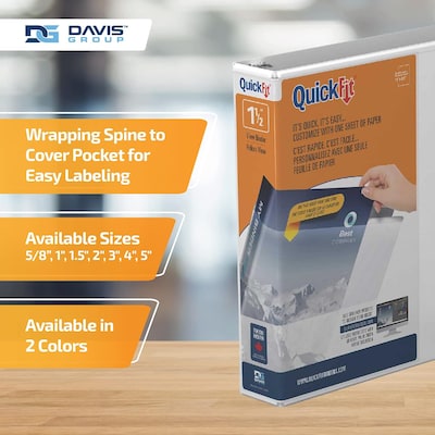 Davis Group QuickFit 1 1/2" 3-Ring Standard Binders, D-Ring, White, 6/Pack (87020-06)