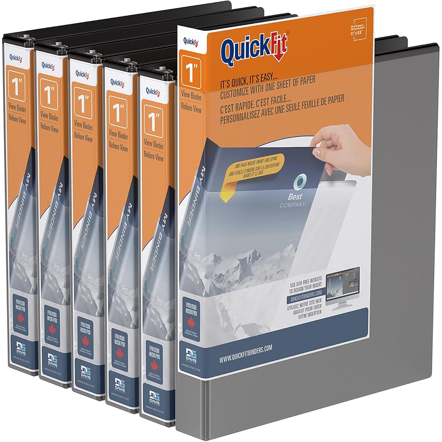 Davis Group QuickFit 1 3-Ring Standard Binders, D-Ring, Black, 6/Pack (87011-06)