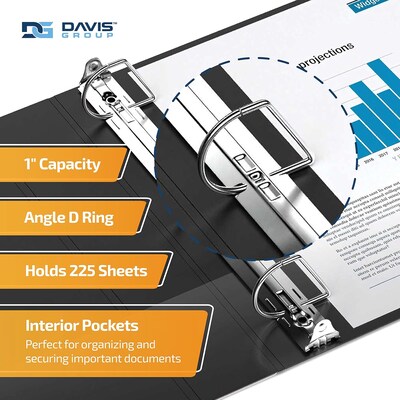 Davis Group QuickFit 1 3-Ring Standard Binders, D-Ring, Black, 6/Pack (87011-06)