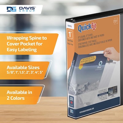 Davis Group QuickFit 1" 3-Ring Standard Binders, D-Ring, Black, 6/Pack (87011-06)