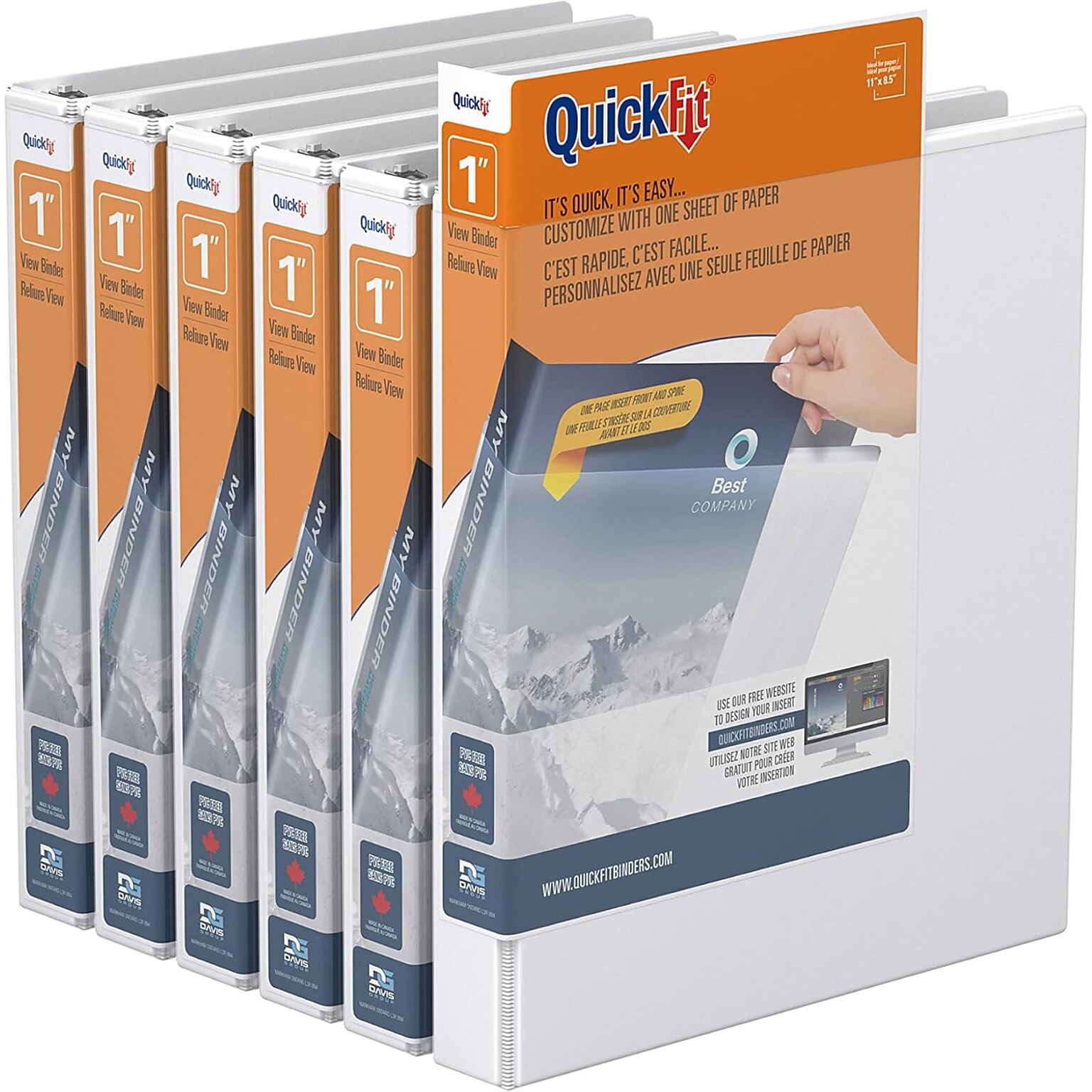 Davis Group QuickFit 1 3-Ring Standard Binders, D-Ring, White, 6/Pack (87010-06)
