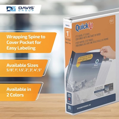 Davis Group QuickFit 1" 3-Ring Standard Binders, D-Ring, White, 6/Pack (87010-06)