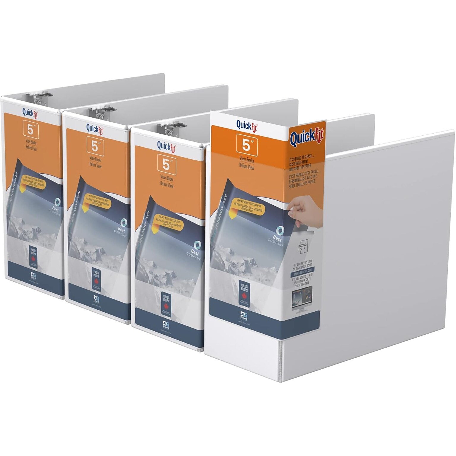 Davis Group QuickFit 5 3-Ring Standard Binders, D-Ring, White, 4/Pack (87070-04)