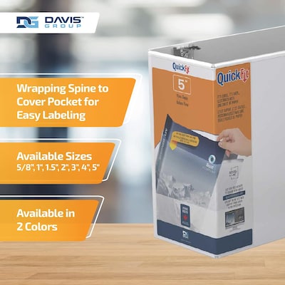 Davis Group QuickFit 5" 3-Ring Standard Binders, D-Ring, White, 4/Pack (87070-04)