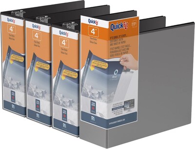 Davis Group QuickFit 4 3-Ring Standard Binders, D-Ring, Black, 4/Pack (87061-04)
