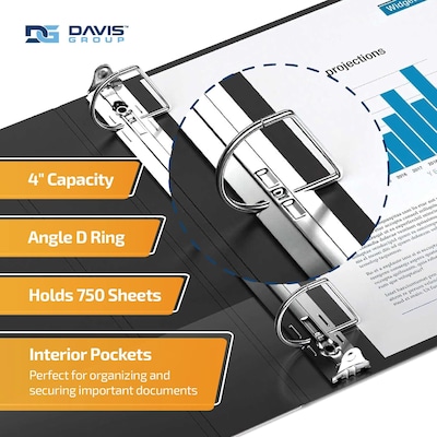 Davis Group QuickFit 4 3-Ring Standard Binders, D-Ring, Black, 4/Pack (87061-04)