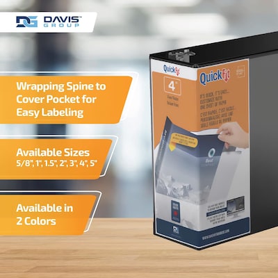 Davis Group QuickFit 4" 3-Ring Standard Binders, D-Ring, Black, 4/Pack (87061-04)