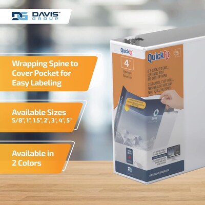 Davis Group QuickFit 4" 3-Ring Standard Binders, D-Ring, White, 4/Pack (87060-04)