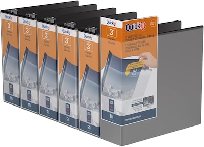 Davis Group QuickFit 3 3-Ring Standard Binders, D-Ring, Black, 6/Pack (87051-06)