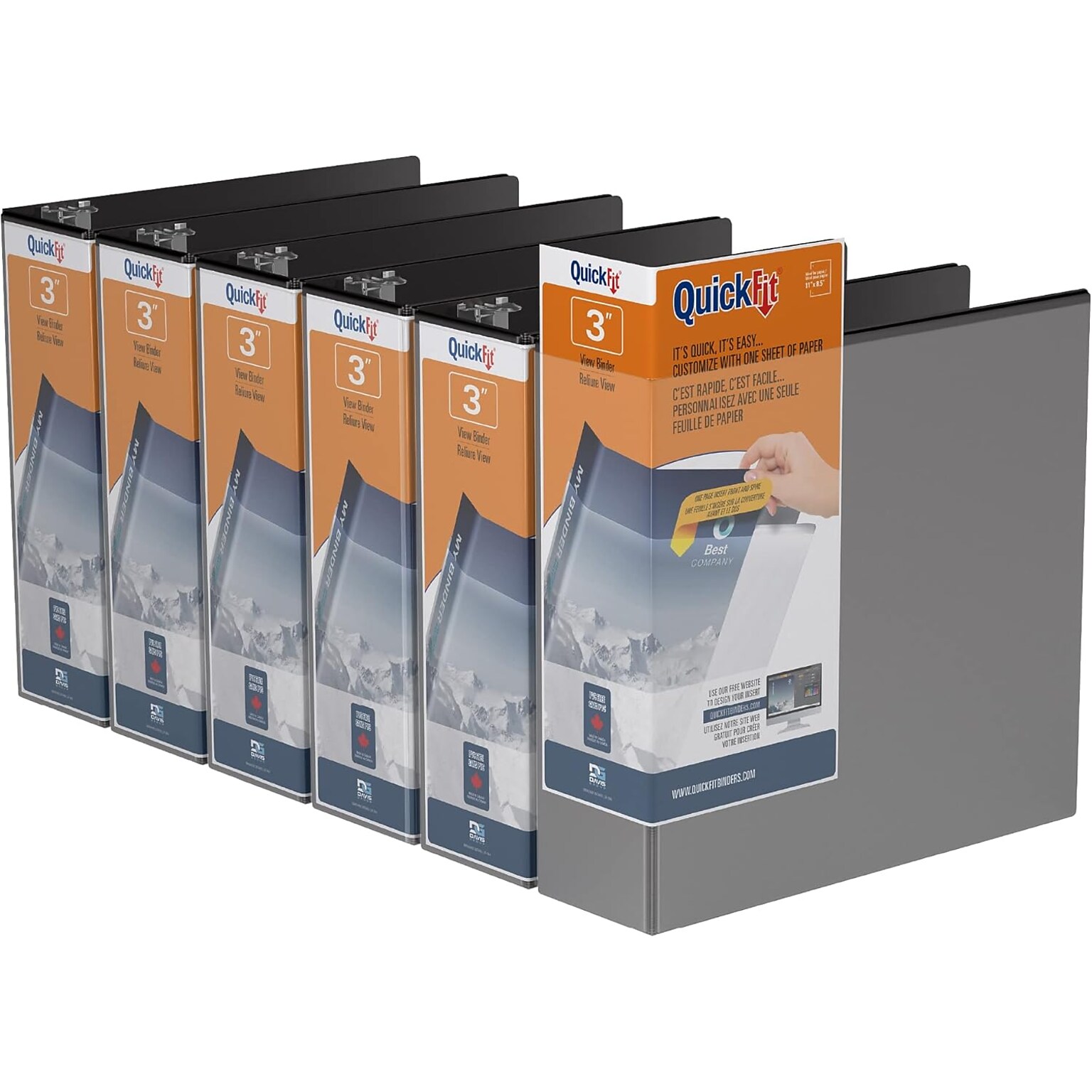 Davis Group QuickFit 3 3-Ring Standard Binders, D-Ring, Black, 6/Pack (87051-06)
