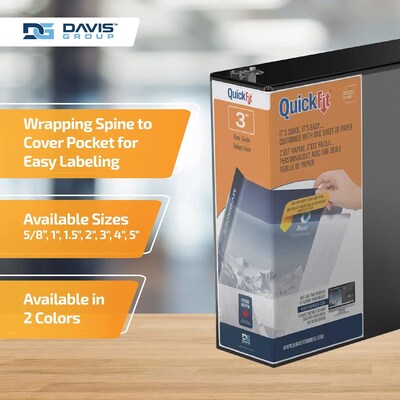 Davis Group QuickFit 3" 3-Ring Standard Binders, D-Ring, Black, 6/Pack (87051-06)