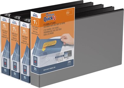 Davis Group QuickFit Heavy Duty 1 1/2 3-Ring Standard Binders, Black, 4/Pack (95021L-04)