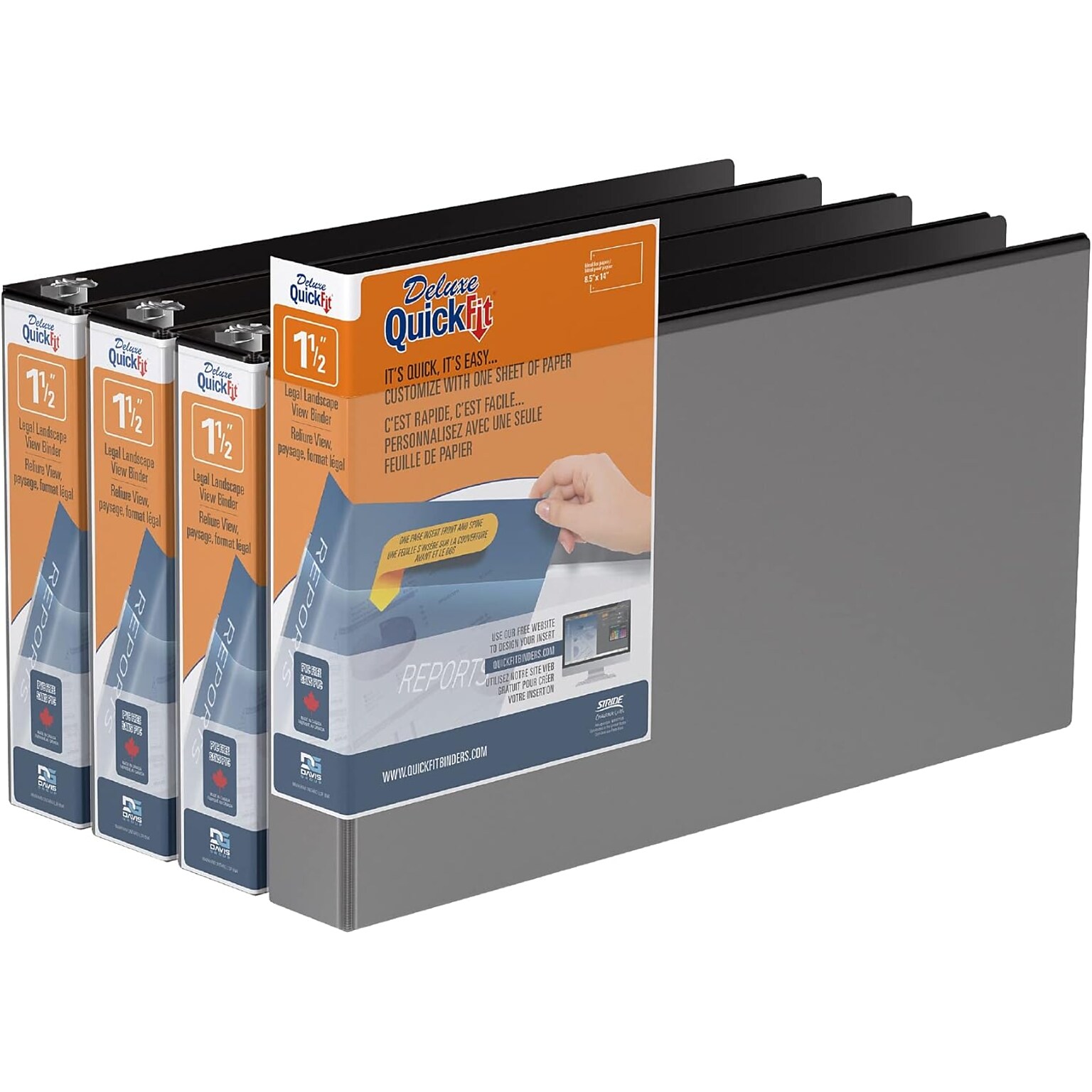 Davis Group QuickFit Heavy Duty 1 1/2 3-Ring Standard Binders, Black, 4/Pack (95021L-04)