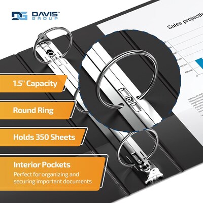 Davis Group QuickFit Heavy Duty 1 1/2 3-Ring Standard Binders, Black, 4/Pack (95021L-04)