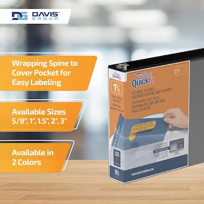 Davis Group QuickFit Heavy Duty 1 1/2" 3-Ring Standard Binders, Black, 4/Pack (95021L-04)