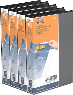 Davis Group QuickFit Heavy Duty 1 1/2 3-Ring Standard Binders, D-Ring, Black, 4/Pack (95021P-04)