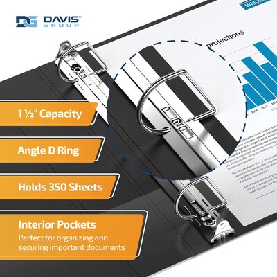 Davis Group QuickFit Heavy Duty 1 1/2 3-Ring Standard Binders, D-Ring, Black, 4/Pack (95021P-04)