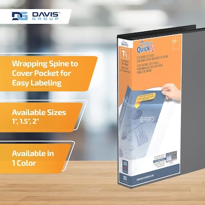 Davis Group QuickFit Heavy Duty 1 1/2" 3-Ring Standard Binders, D-Ring, Black, 4/Pack (95021P-04)