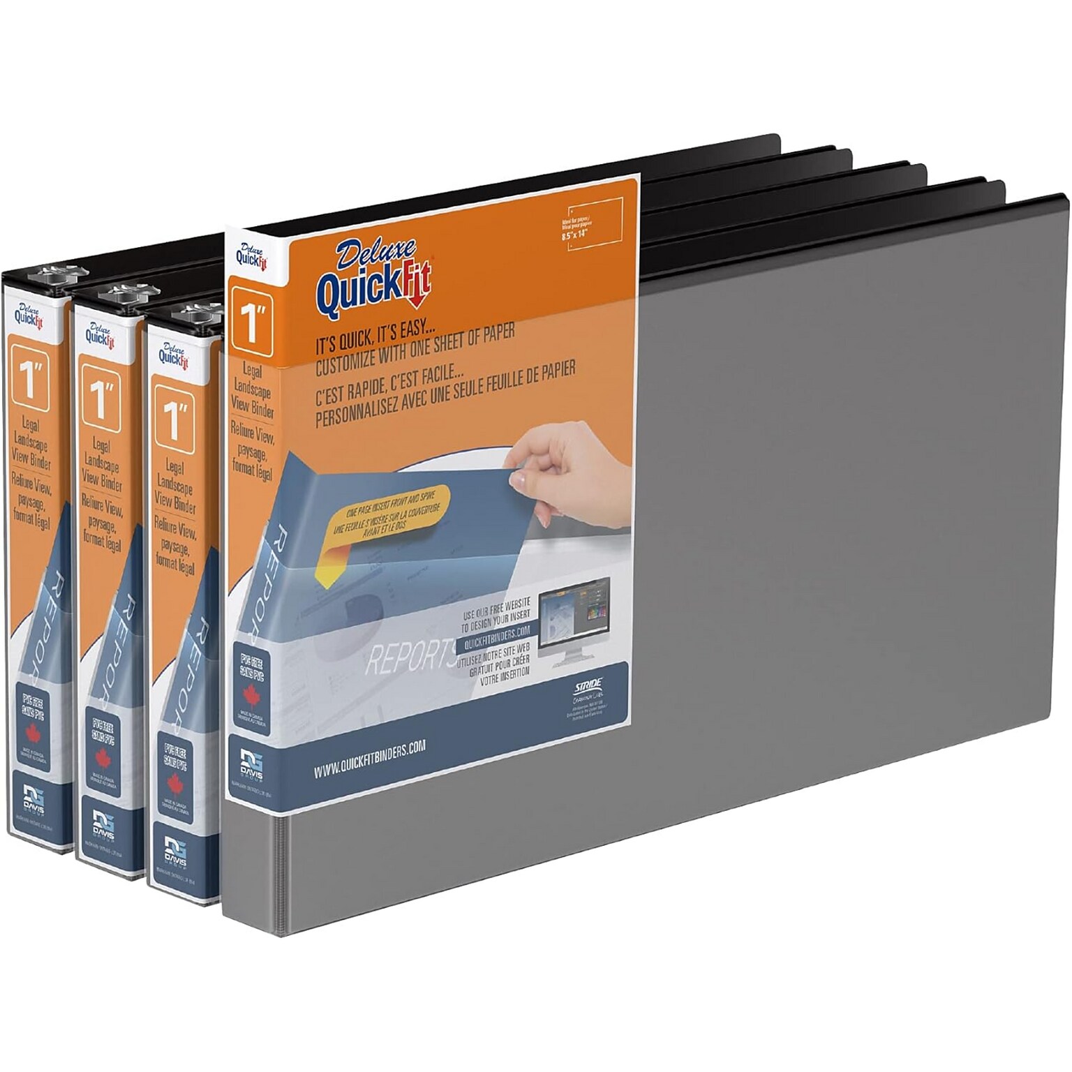 Davis Group QuickFit Heavy Duty 1 3-Ring Standard Binders, Black, 4/Pack (95011L-04)