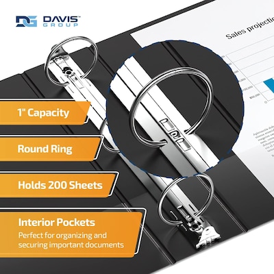 Davis Group QuickFit Heavy Duty 1 3-Ring Standard Binders, Black, 4/Pack (95011L-04)