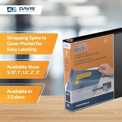 Davis Group QuickFit Heavy Duty 1" 3-Ring Standard Binders, Black, 4/Pack (95011L-04)