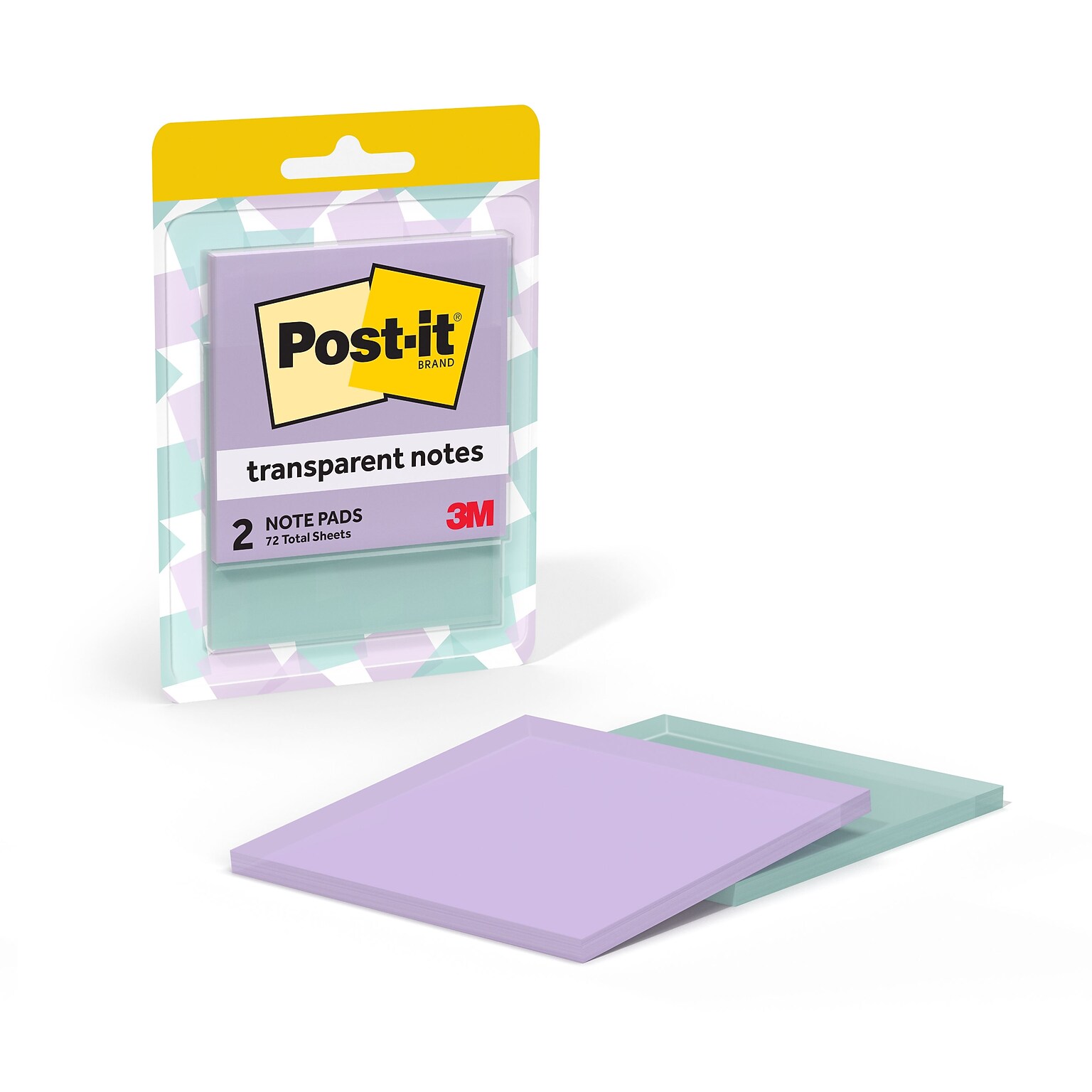 Post-it Transparent Sticky Notes, 2.8 x 2.8, Pastels, 36 Sheets/Pad, 2 Pads/Pack (600-2PASTEL)