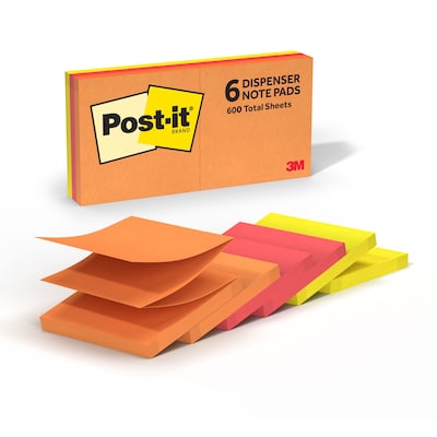 Post-it Pop-up Notes, 3 x 3, Sunburst Collection, 100 Sheets/Pad, 6 Pads/Pack (R330-SUN)