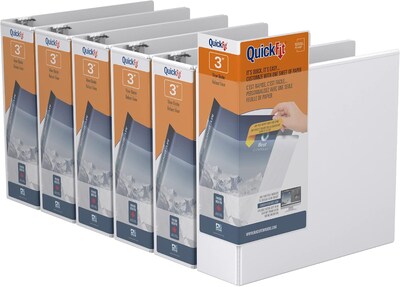 QuickFit 3 3-Ring View Binder, D-Ring, White, 6/Pack (87050-06)
