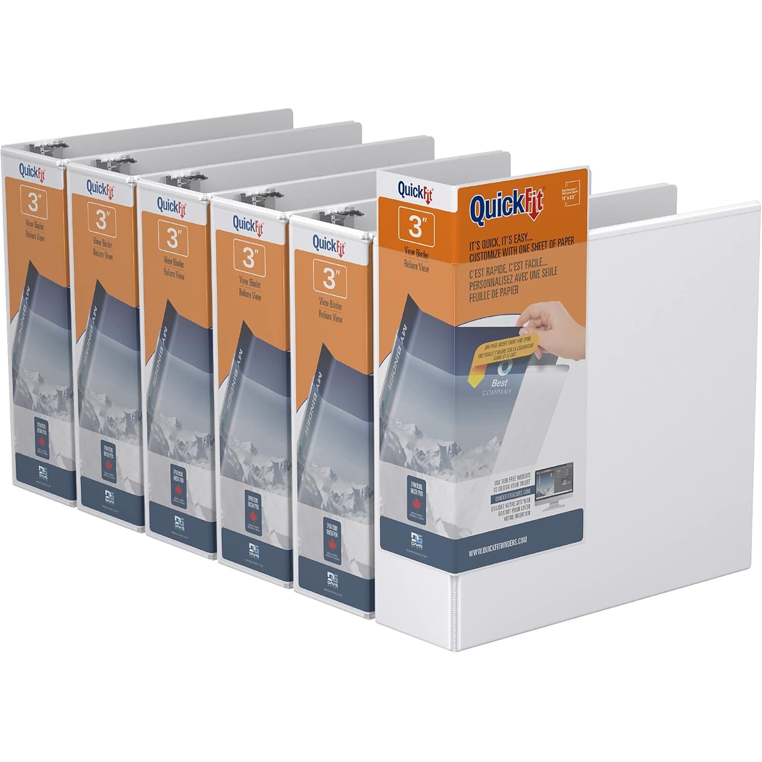 QuickFit 3 3-Ring View Binder, D-Ring, White, 6/Pack (87050-06)