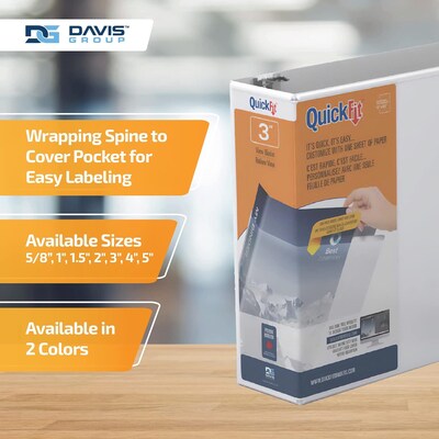QuickFit 3" 3-Ring View Binder, D-Ring, White, 6/Pack (87050-06)