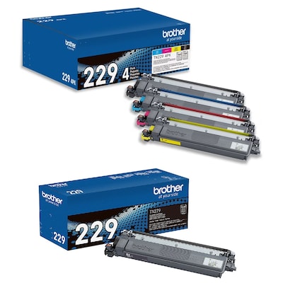 Brother TN229 Black/Cyan/Magenta/Yellow Standard Yield Toner Cartridge, 5/Pack (TN2295PK-STP)