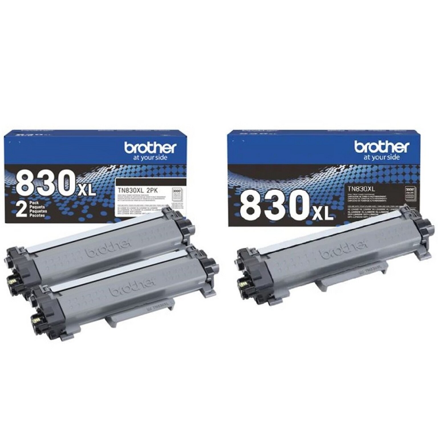 Brother TN830XL Black High Yield Toner Cartridge, 3/Pack (TN830XL3PK-STP)