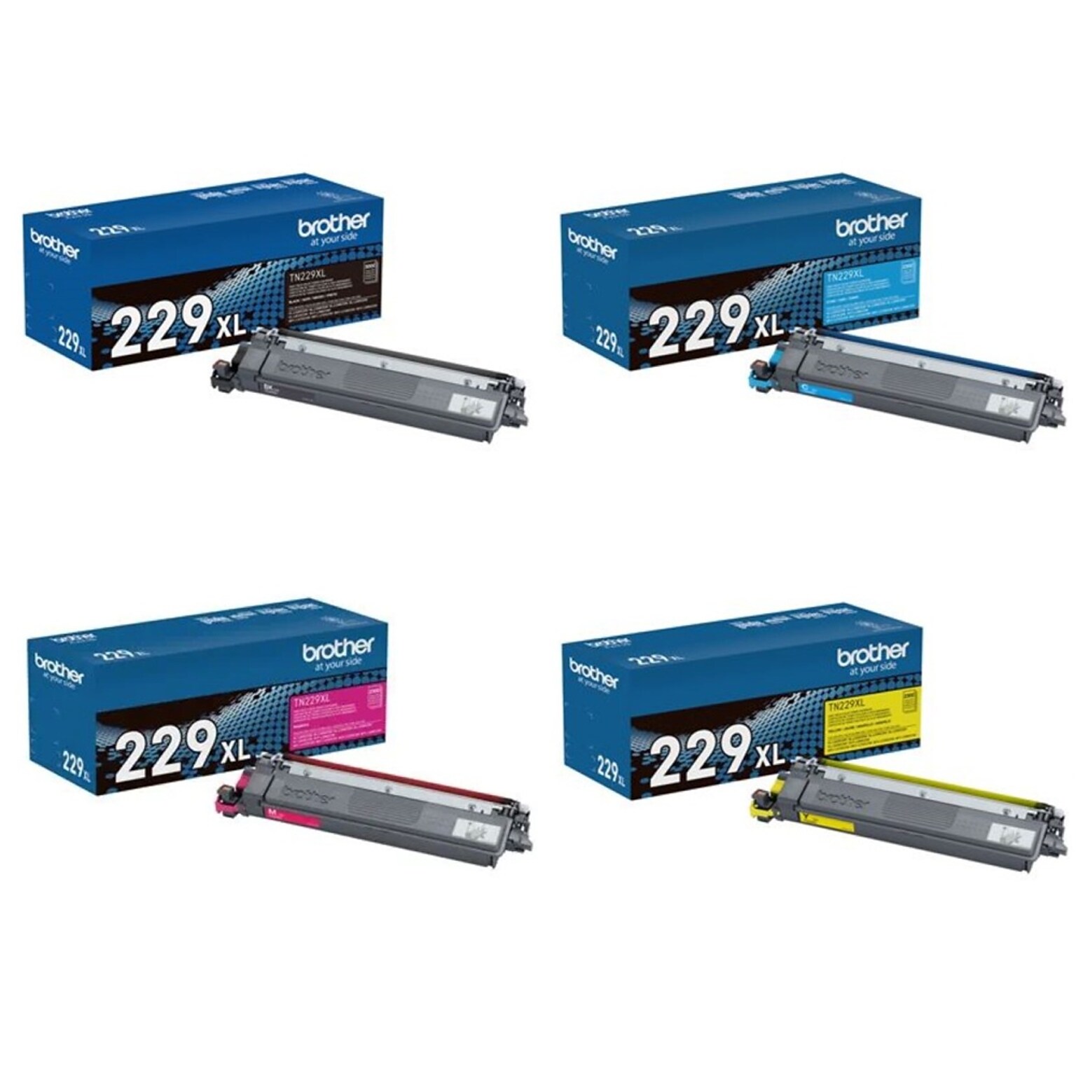 Brother TN229 Black/Cyan/Magenta/Yellow High Yield Toner Cartridge, 4/Pack (TN229XL4PK-STP)