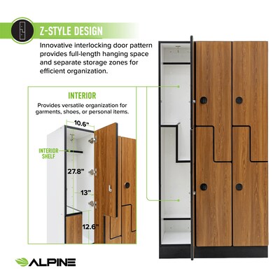 Alpine Industries 72" 2-Tier 3-Column Storage Locker, Oak (TPL-Z-O-3-SPO-WTTR)