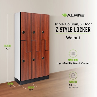 Alpine Industries 72" 2-Tier 3-Column Storage Locker, Walnut (701-Z-W-3-TPL-MK)