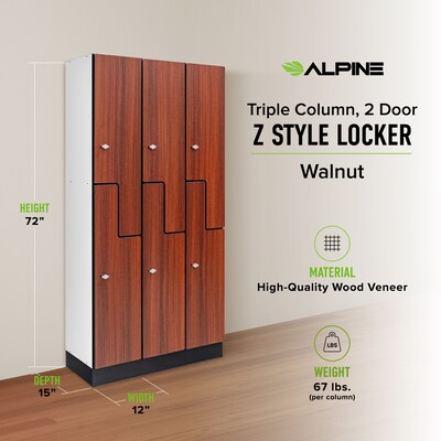 Alpine Industries 72" 2-Tier 3-Column Storage Locker, Walnut (701-Z-W-3-SPW-WTTR)