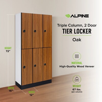 Alpine Industries 72" 2-Tier 3-Column Storage Locker, Oak (TPL-O-3-SPO-WTTR)