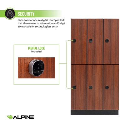 Alpine Industries 72" 2-Tier 3-Column Storage Locker, Walnut (TPL-W-3-SPW-WTTR)