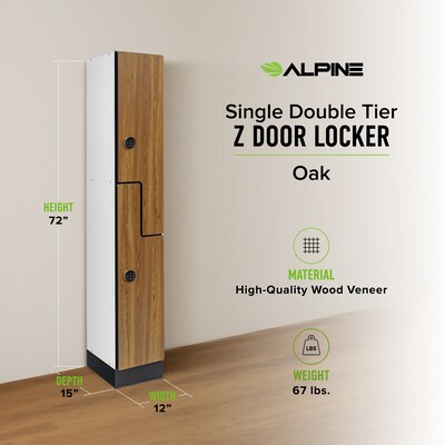 Alpine Industries 72" 2-Tier 1-Column Storage Locker, Oak (TPL-Z-O-1-SPO-WTS)