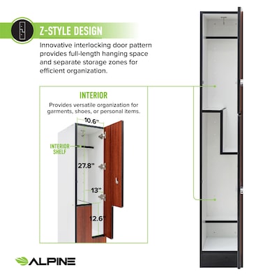 Alpine Industries 72" 2-Tier 1-Column Storage Locker, Walnut (701-Z-W-1-TPL-MK)