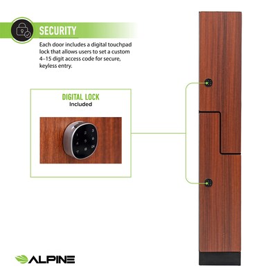 Alpine Industries 72" 2-Tier 1-Column Storage Locker, Walnut (701-Z-W-1-TPL-MK)